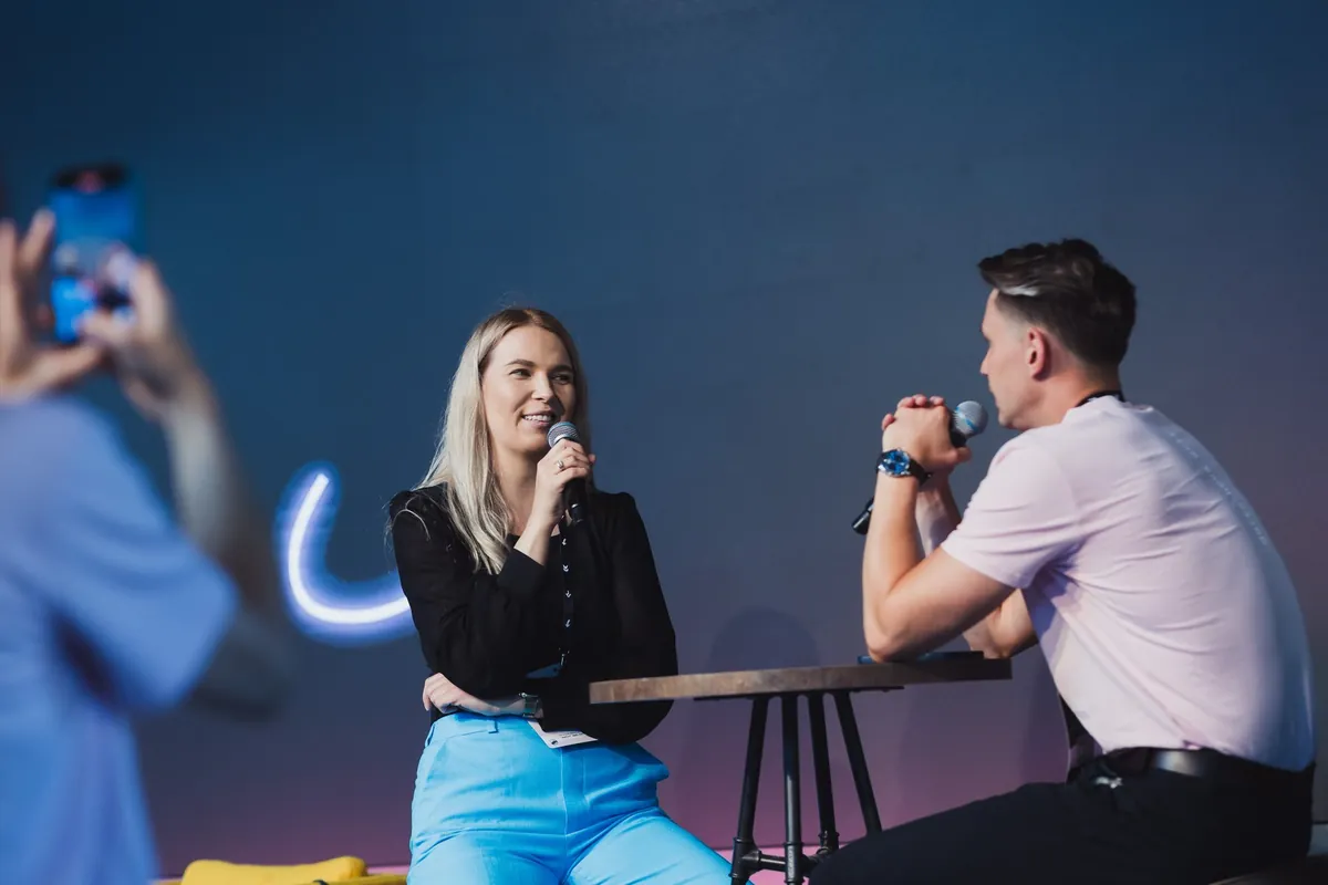 Annika Helendi in an on-stage interview